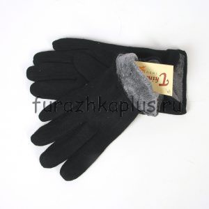 Перчатки трикотажные с искусственным мехом черные