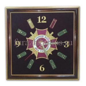 Часы подарочные вышитые Внутренних войск на бархате в багетной рамке